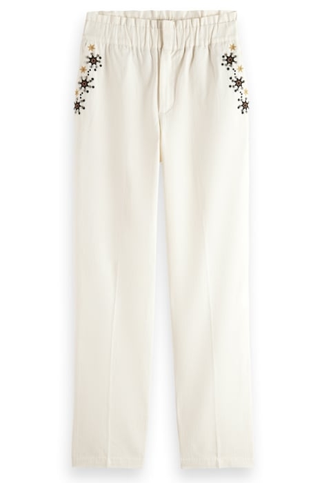 EMBROIDERED HIGH RISE PANT ECRU 4