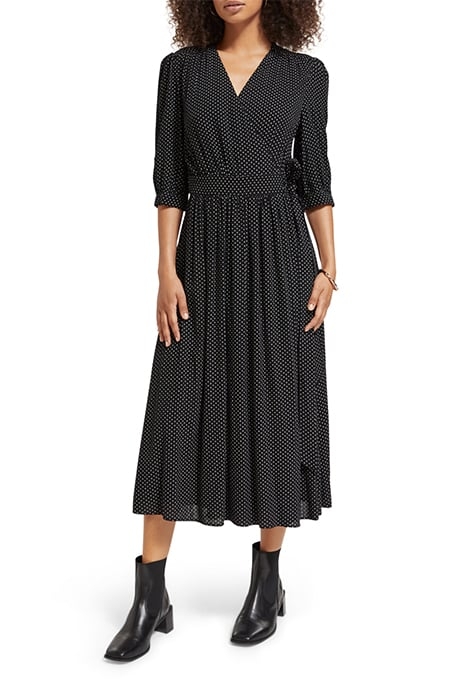 MIDI WRAP DRESS POLKA EVENING BLACK 2