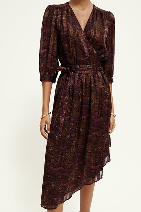 ASYMMETRIC WRAP DRESS FEATHER BORDEAUX 1