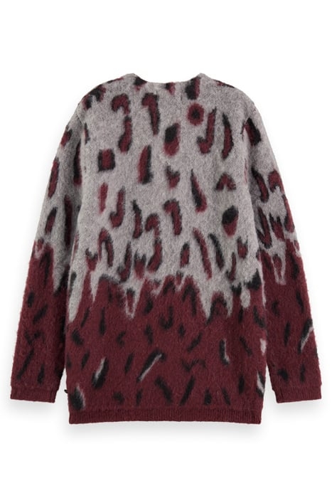 BRUSHED ANIMAL JACQUARD CARDIGAN BORDEAUX 5