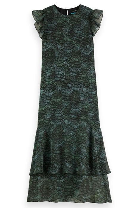 SLEEVELESS MIDI FLOUNCE DRESS FEATHER BOTTLE GREEN 4