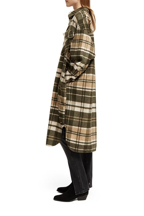 WOOL BLEND CHECKED LONG SHIRT JACKET FIELD GREEN 6