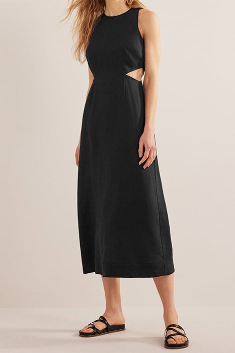 CUT OUT LINEN MIDI DRESS BLACK 1