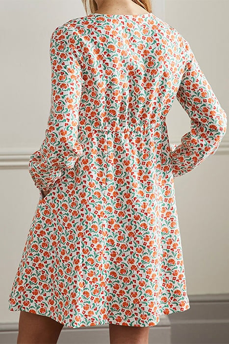 V-NECK FLIPPY MINI DRESS BRIGHT PAPAYA, DELICATE BUD 2