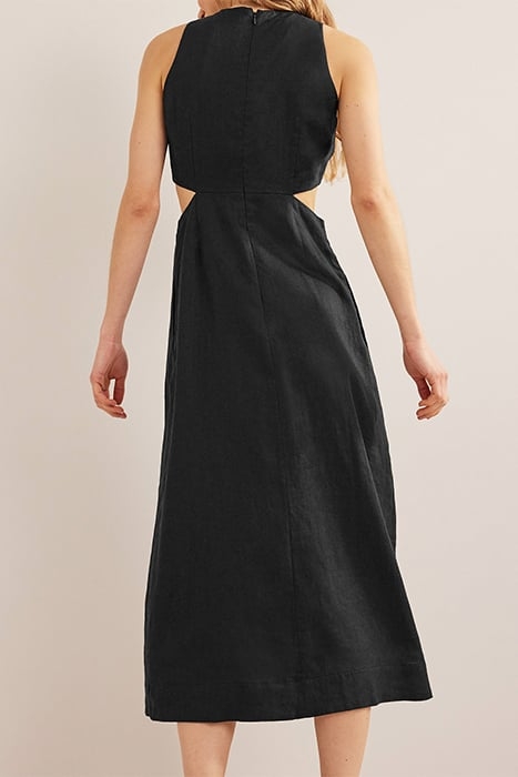 CUT OUT LINEN MIDI DRESS BLACK 2