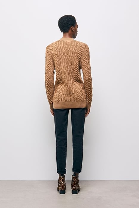 BUTTONED CARDIGAN IN BRAIDED WOOL CAMEL 3