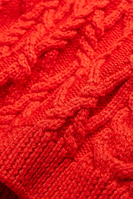 ROUND-NECK CABLE WOOL SWEATER TANGO RED 7