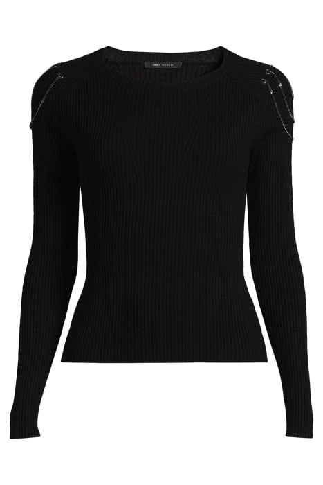 BLACK RIBBED KNIT SWEATER WITH CHAINS ON SHOULDERS 3