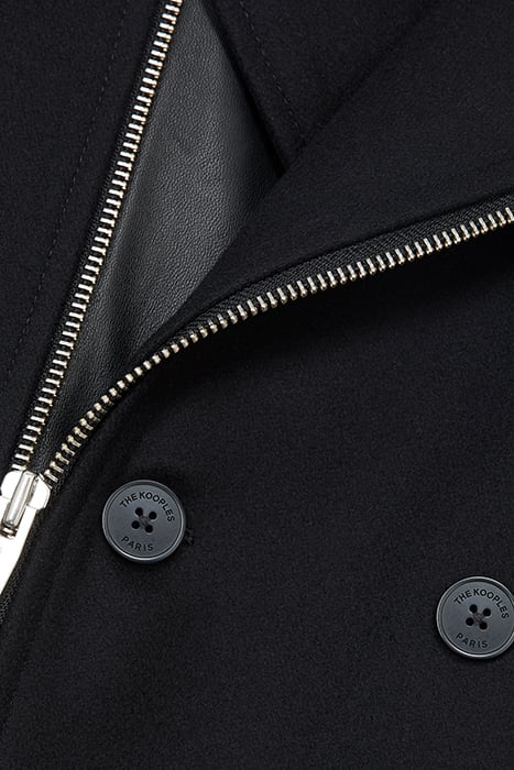 CROSSOVER COAT WITH LEATHER INSERT ON THE RIGHT FRONT BLACK 2