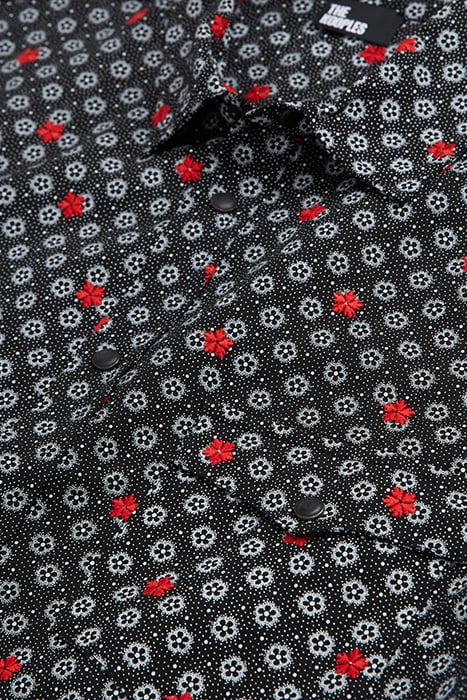 COW BOY SHIRT WITH POLKA DOTS BLACK DAISY PRINT AND RED EMBR 2