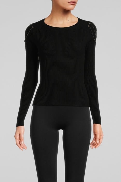 BLACK RIBBED KNIT SWEATER WITH CHAINS ON SHOULDERS 1