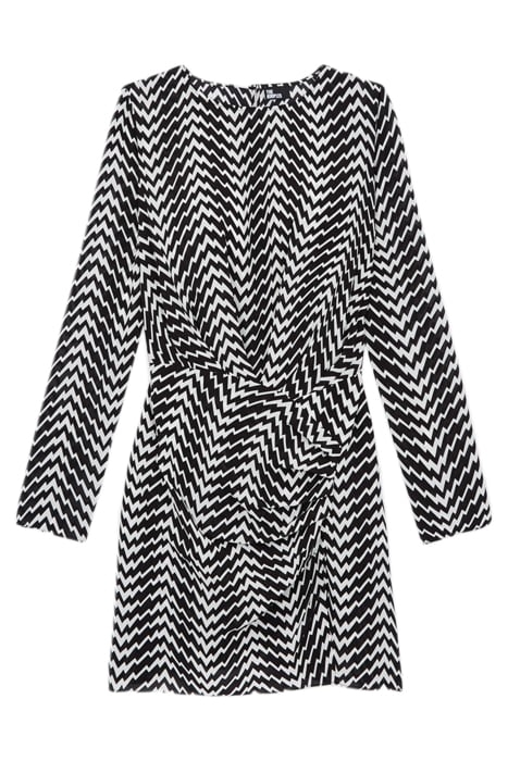 SHORT LONG-SLEEVED PRINT ZIG ZAG DRESS BLACK WHITE 1