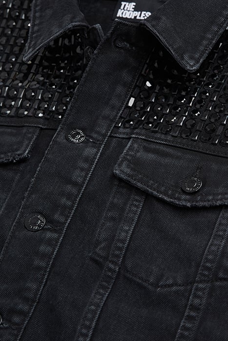 SLEEVELESS DENIM JACKET WITH BLACK RHINESTONES BLACK WASHED 2