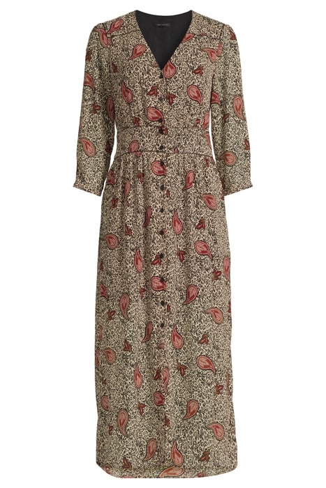 ECRU LONG RECYCLED PAISLEY LEOPARD PRINT DRESS 3