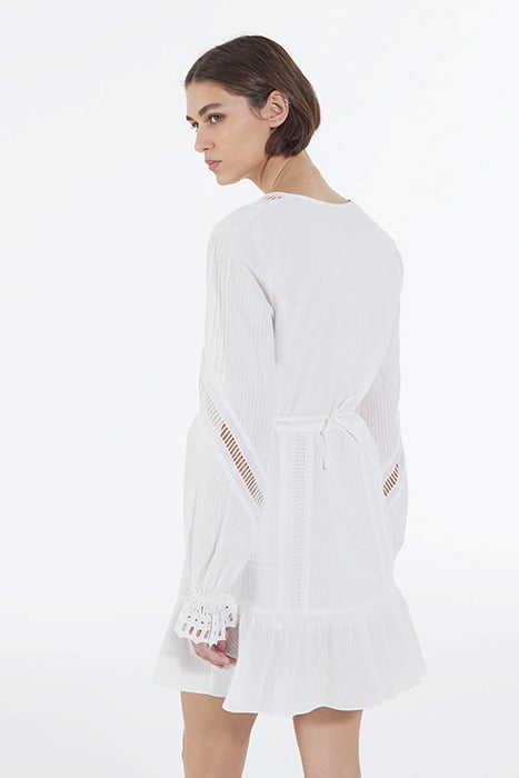 LONG SLEEVED LACE SHORT DRESS OFF WHITE 2