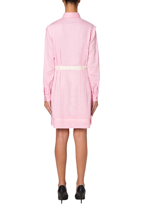 INSIDE OUT LINEN BLEND CANVAS SHIRT DRESS PINK 2