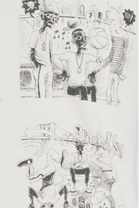 WHITE ORGANIC T-SHIRT WITH HIP-HOP CARTOON IMAGE OFF WHITE 5