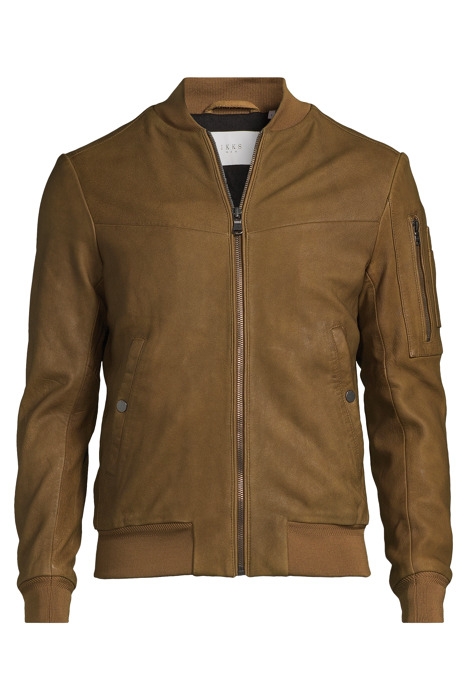 BEIGE LEATHER BOMBER JACKET WITH ZIPPED POCKETS BEIGE 3
