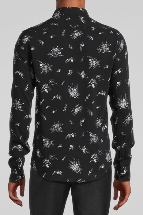 BLACK FLOWER MOTIF SLIM SHIRT BLACK 2