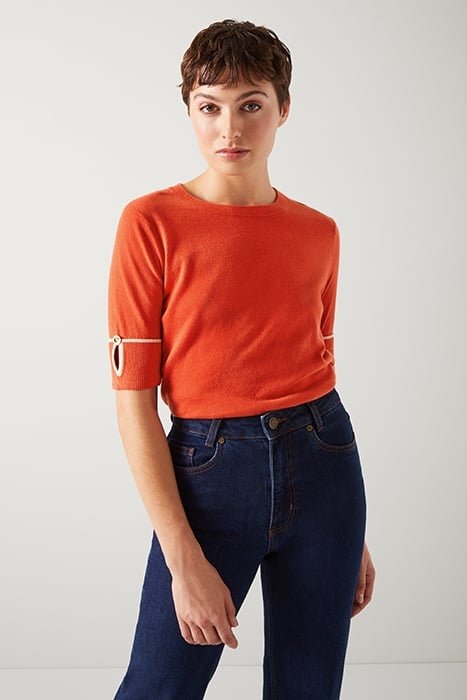 BEA CUFF KNITTED SWEATER IVORY/RED 1