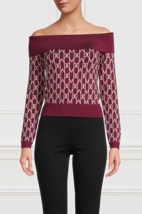 ANGELINA OFF SHOULDE ALL OVER JACQUARD KNITTED SWEATER 1