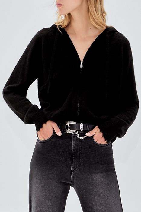 PURE EDITION- BLACK ZIPPED KNIT CARDIGAN BLACK 1