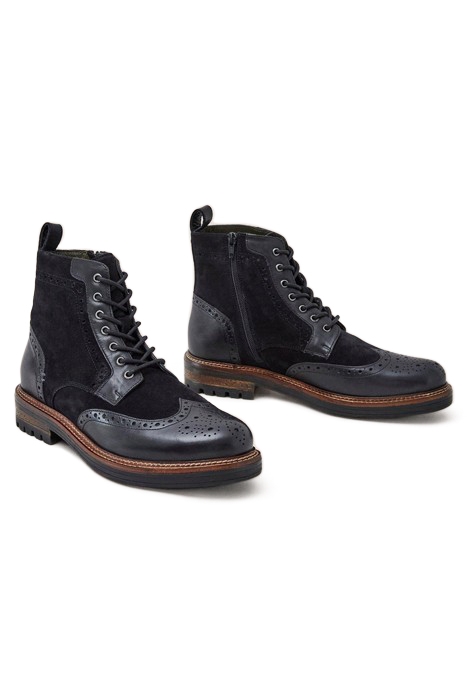 BROGUE LEATHER LACE UP BOOT PURE BLACK 2