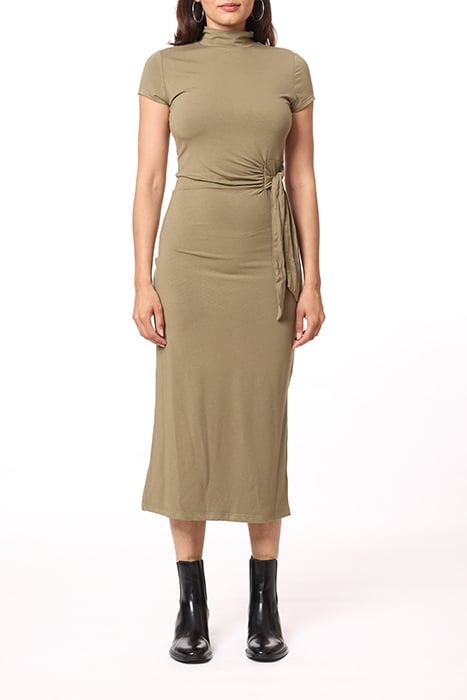 CAP SLEEVE MIDI FUNNEL NECK DUSKY GREEN 1