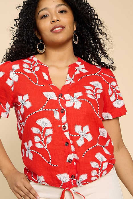 FERNE LINEN BLEND SHIRT RED PRINTED 3