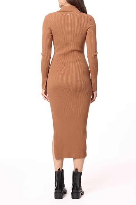 HENLEY MOCK NECK DRESS MEDIUM BROWN W/ IVORY CONTRAST 3