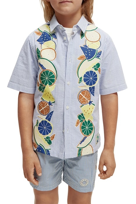 BOYS PLACED PRINT SEERSUCKER STRIPE SHORT-SLEEVED SHIRT SEER 1