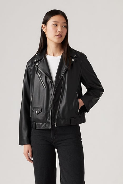 FAUX LEATHER BIKER JACKET IN BLACK 1