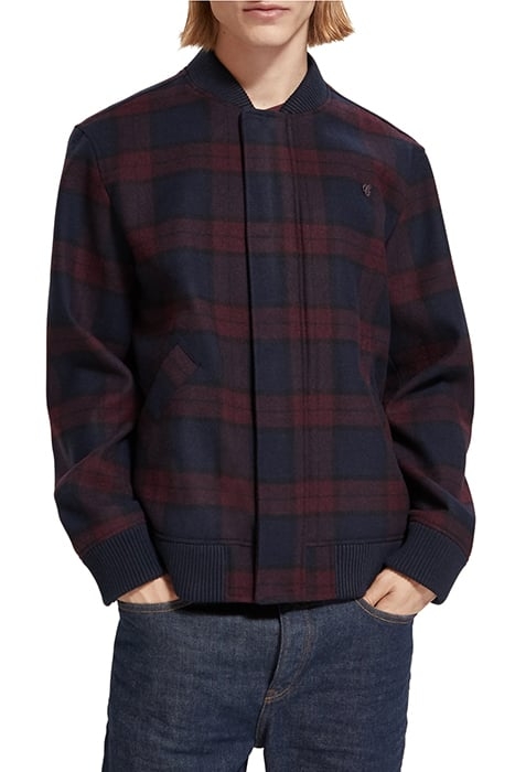 WOOL BLEND CHECK BOMBER JACKET BORDEAUX NIGHT CHECK 1