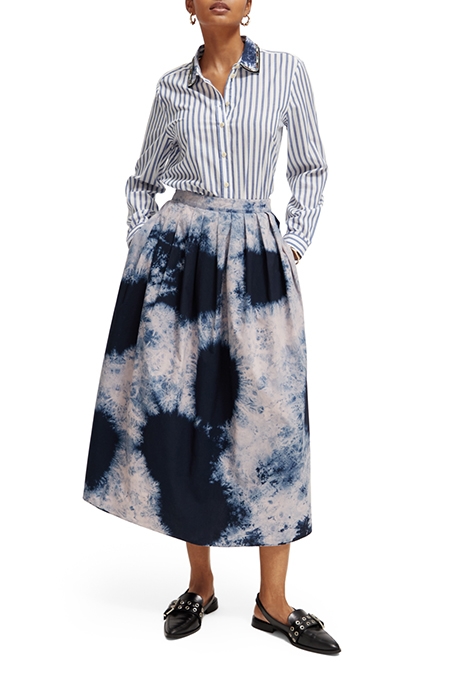 BLEACH PRINT SKIRT ICE DYE NAVY 3