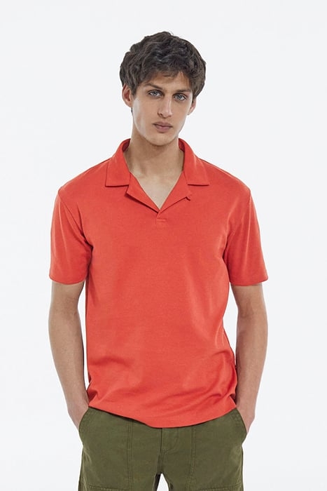 POLO ROUGE FONCÉ COTON COL CUBAIN RED 1