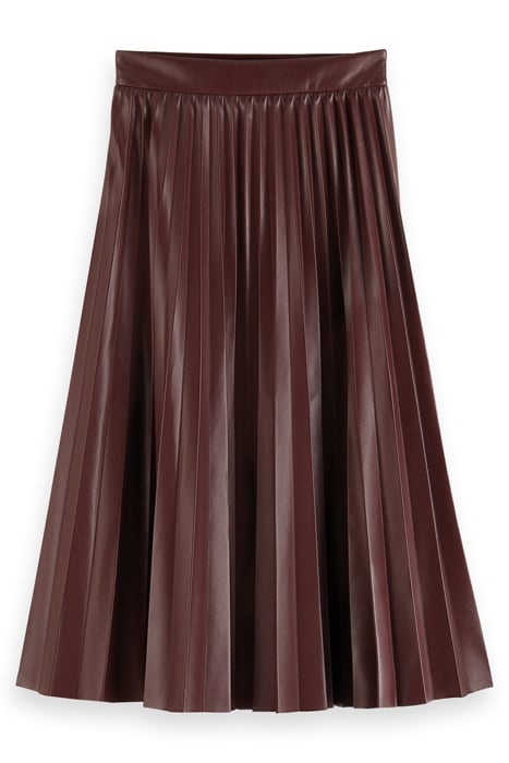 FAUX LEATHER PLEATED HIGH RISE MIDI SKIRT BORDEAUX 4