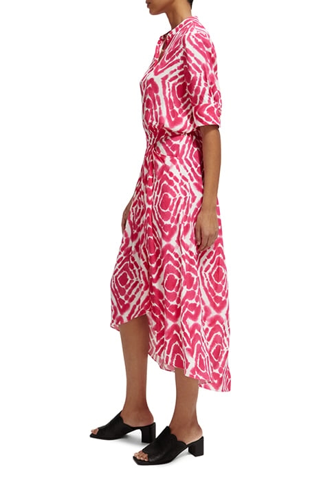 MIDI DRESS WITH HIGH LOW HEM DISCO TIE DYE POP PINK 5