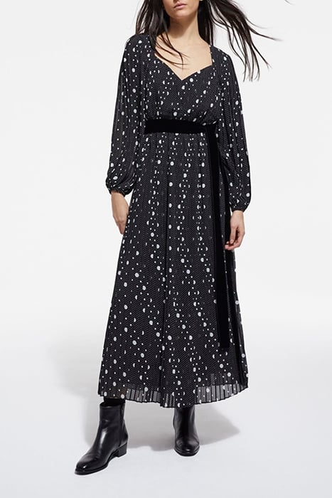 ROBE LONGUE PLISSEE POLKA DOTS BLACK VELVET CEINTURE BLACK-E 1