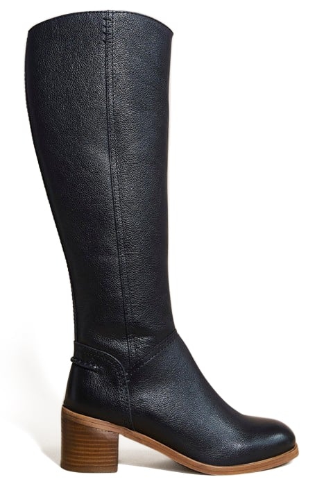 GENIE LEATHER HEELED KNEE BOOT PURE BLACK 1