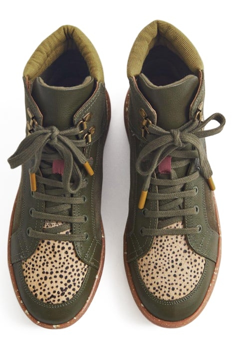 LEATHER SUEDE HI TOP TRAINER KHAKI GREEN 3