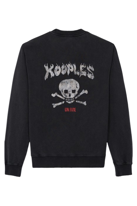 SWEAT COL ROND SKULL FLAMES BLACK WASHED 6