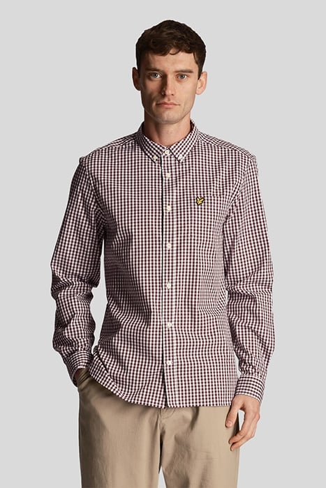 LS SLIM FIT GINGHAM SHIRT BURGUNDY/WHITE 1