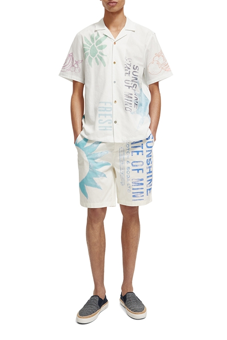 PRINTED SHORT SLEEVE SHIRT IN RAW ORGANIC COTTON STAMP PRINT 3