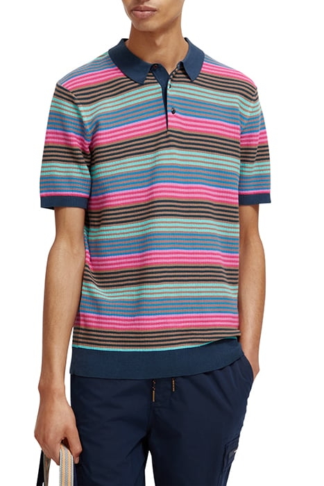 STRUCTURE KNITTED POLO STEEL TOPAZ BLUE STRIPE 1