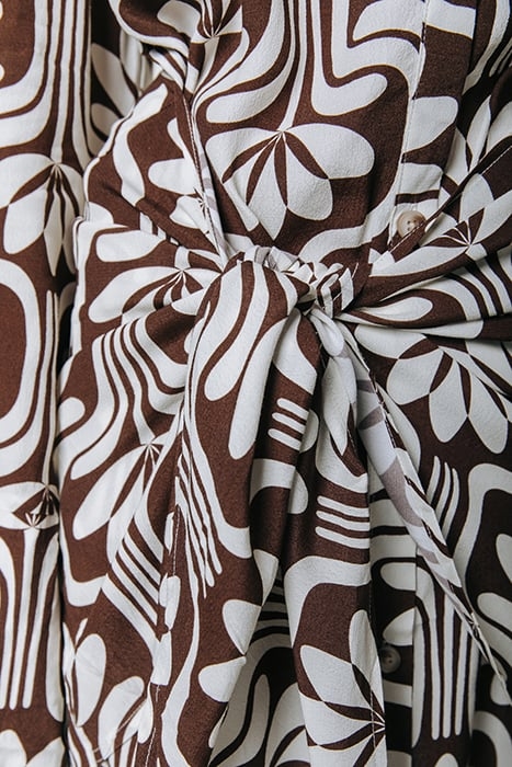 METTE RETRO FLOWER KNOTTED SHIRT DRESS BROWN 7