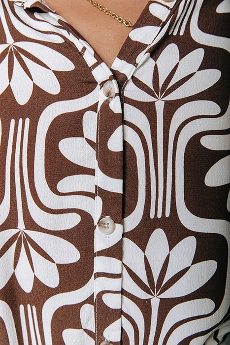 METTE RETRO FLOWER KNOTTED SHIRT DRESS BROWN 3