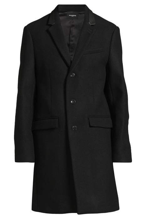 MANTEAU DROIT EN LAINE MÉLANGÉE ET COL EN CUIR BLACK 3