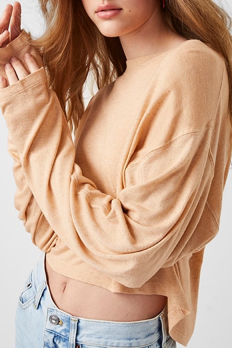 TASSA LINEN JERSEY L/S TOP BROWN 2