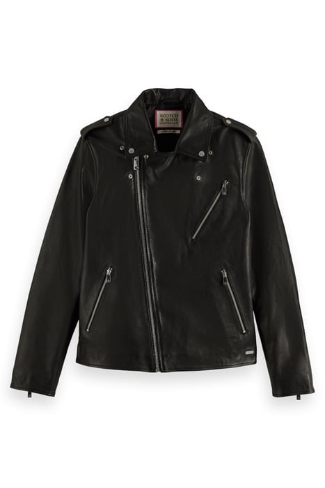 PLACEMENT PRINT LEATHER BIKER JACKET BLACK 6