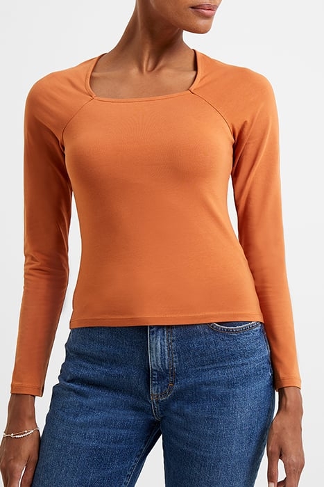 RALLIE COT ELAS LS SQ NK TEE BROWN 1